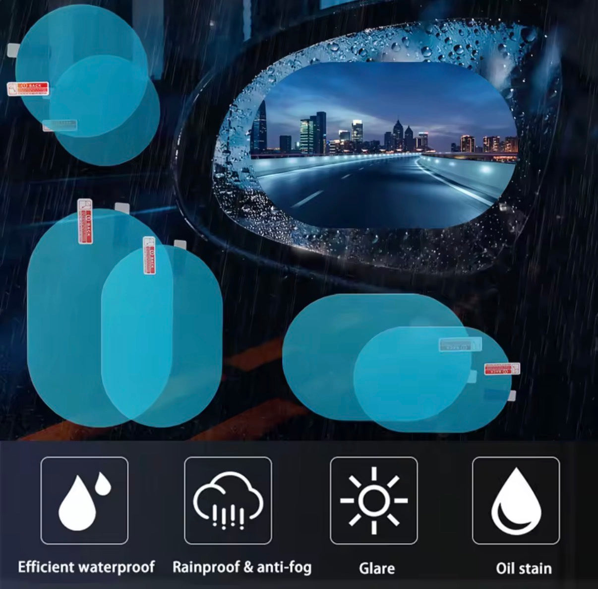 Folia ochronna na lusterka samochodowe – anti-fog i rainproof, 2 sztuki